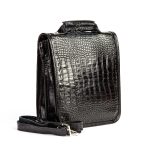 کیف دستی و دوشی چرم طبیعی مدل آناویز چرم (کروکو - مشکی)